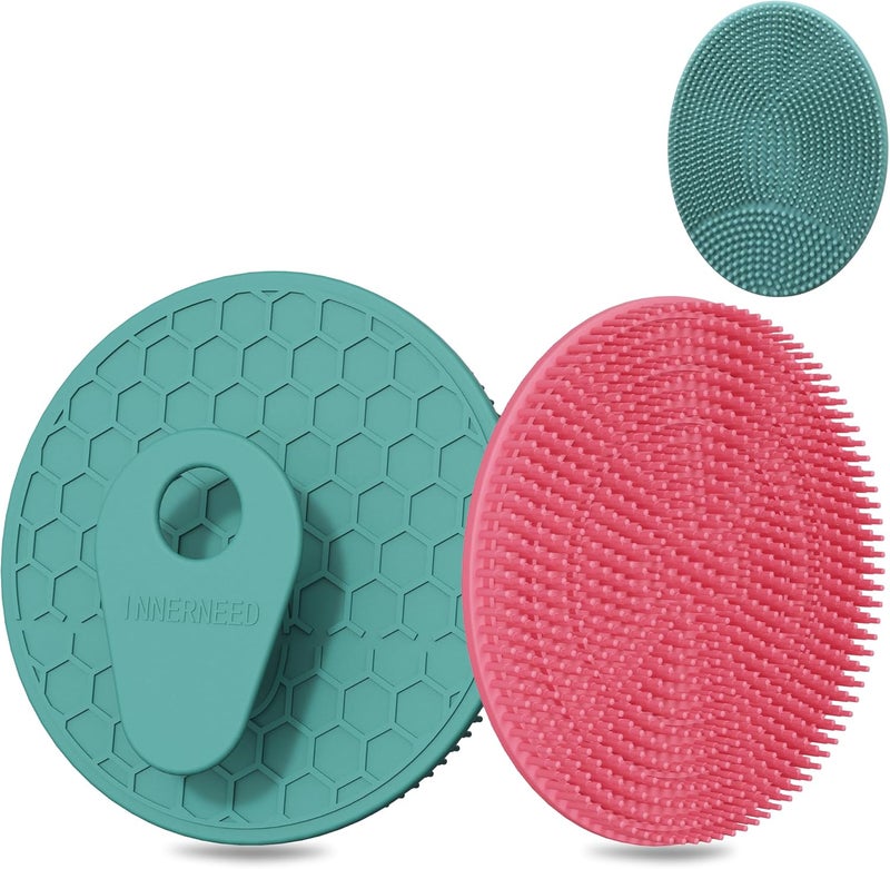 Innerneed Food Grade Silicone Body Scrubber Gentle Exfoliating Brush for Women Men Deep Clean for All Skin Types, More Hygienic and Well Lather (Dark Green+Pink) - Image 1
